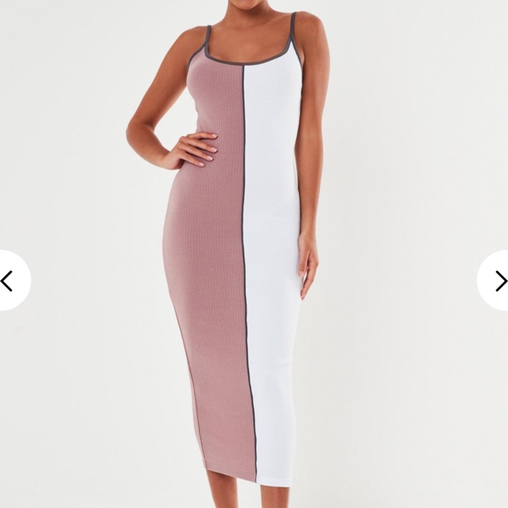 Misguided White Contrast Rib Cami Midaxi Dress